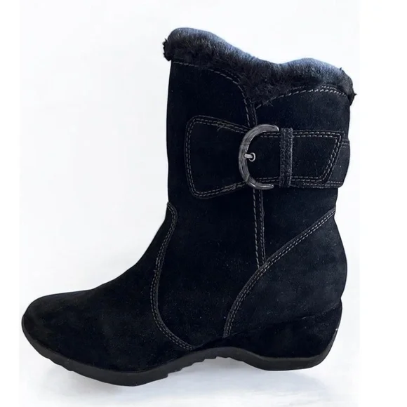 Brilliant Womens Size 8 Black Suede Leather Ankle Snow Boots Zipper Winter - Picture 3 of 12